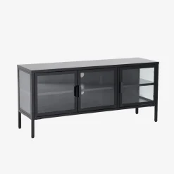 Industrielles TV-Möbel aus Metall und gehärtetem Glas mit 3 Türen, 120 cm