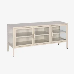Industrielles TV-Möbel aus Metall und gehärtetem Glas mit 3 Türen, 120 cm