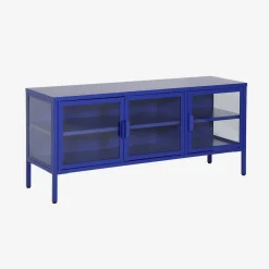 Industrielles TV-Möbel aus Metall und gehärtetem Glas mit 3 Türen, 120 cm