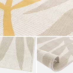 Innen-/Außenteppich mit Pflanzenmuster in Beige und Senf, recyceltes Polyester