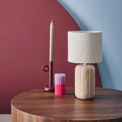 Innen-Tischlampe Keramik, Bouclé-Lampenschirm H 41cm