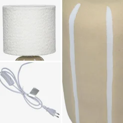 Innen-Tischlampe Keramik, Bouclé-Lampenschirm H 41cm