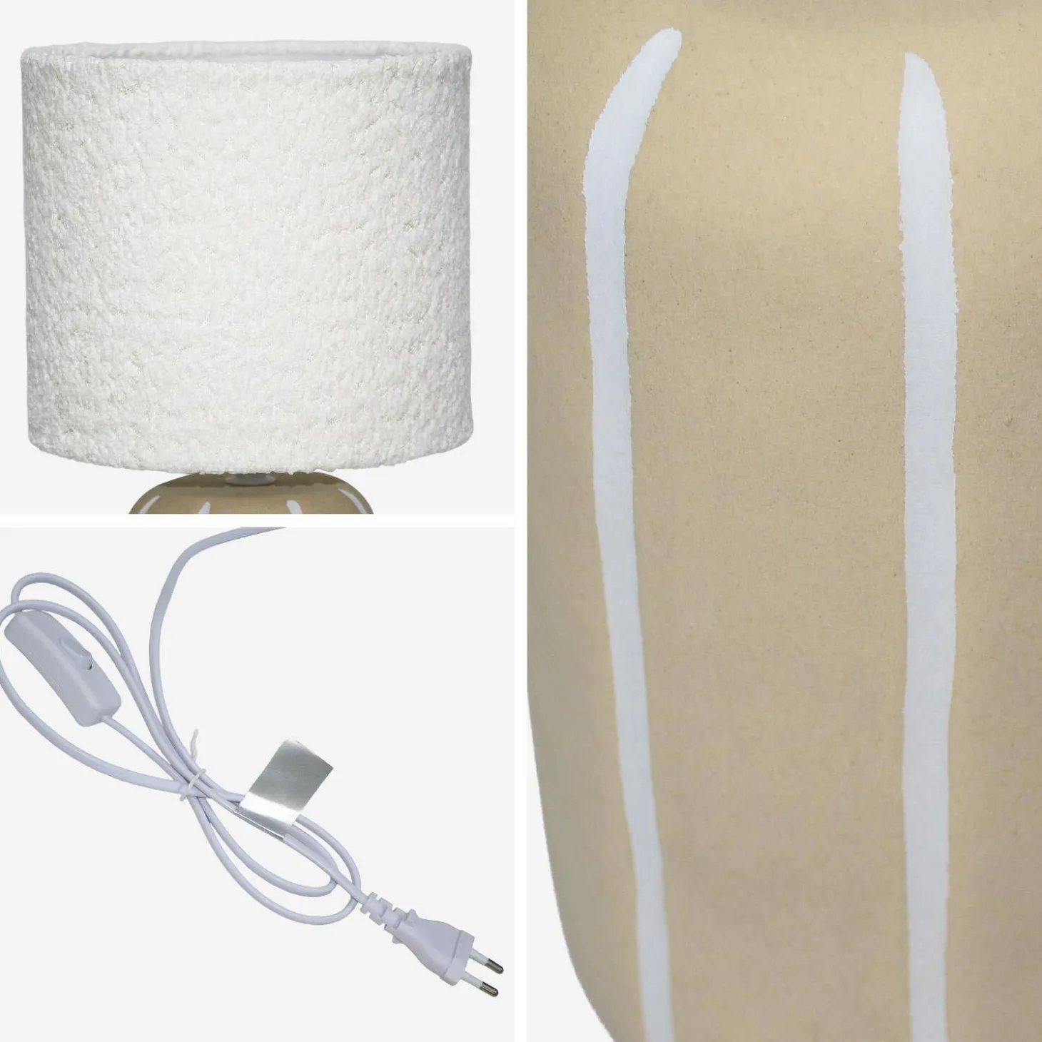 Innen-Tischlampe Keramik, Bouclé-Lampenschirm H 41cm