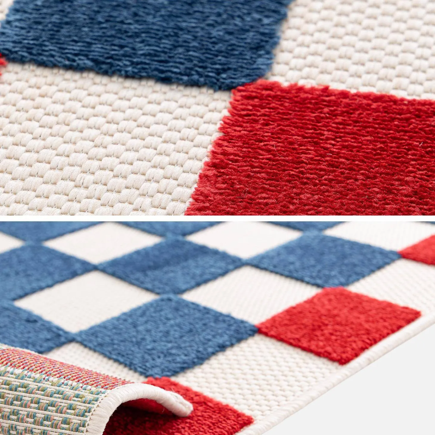 In- und Outdoor-Teppich, blau und rot kariert