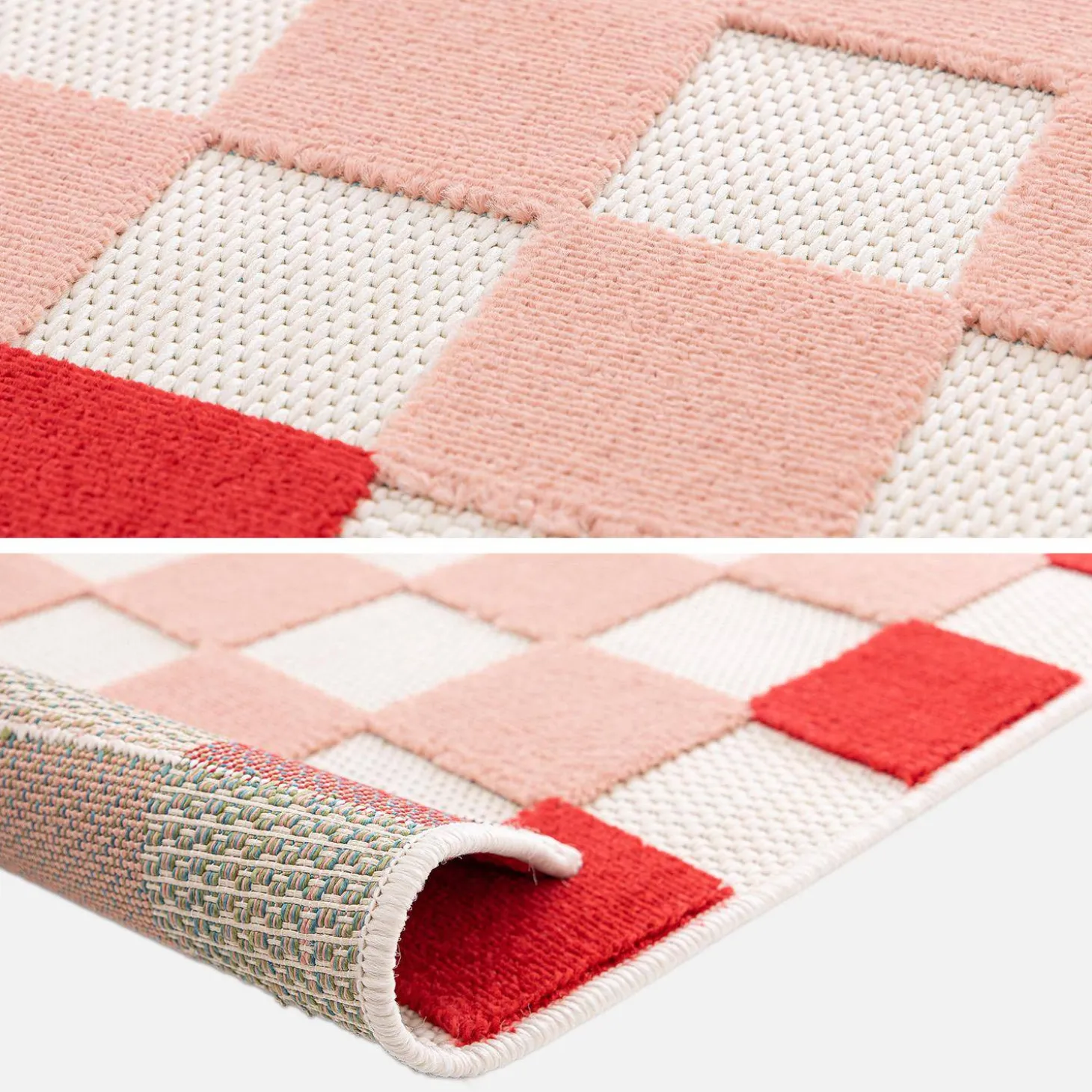In- und Outdoor-Teppich, rosa und rot kariert