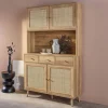 Küchenschrank aus Holz und Rattan-Geflecht mit 4 Türen und 3 Schubladen, B 110 cm