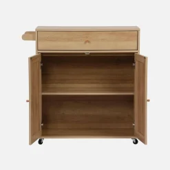 Küchenwagen Holz-Optik und Rattan-Geflecht, 1 Griff, 1 Schublade, 2 Türen