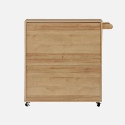 Küchenwagen Holz-Optik und Rattan-Geflecht, 1 Griff, 1 Schublade, 2 Türen