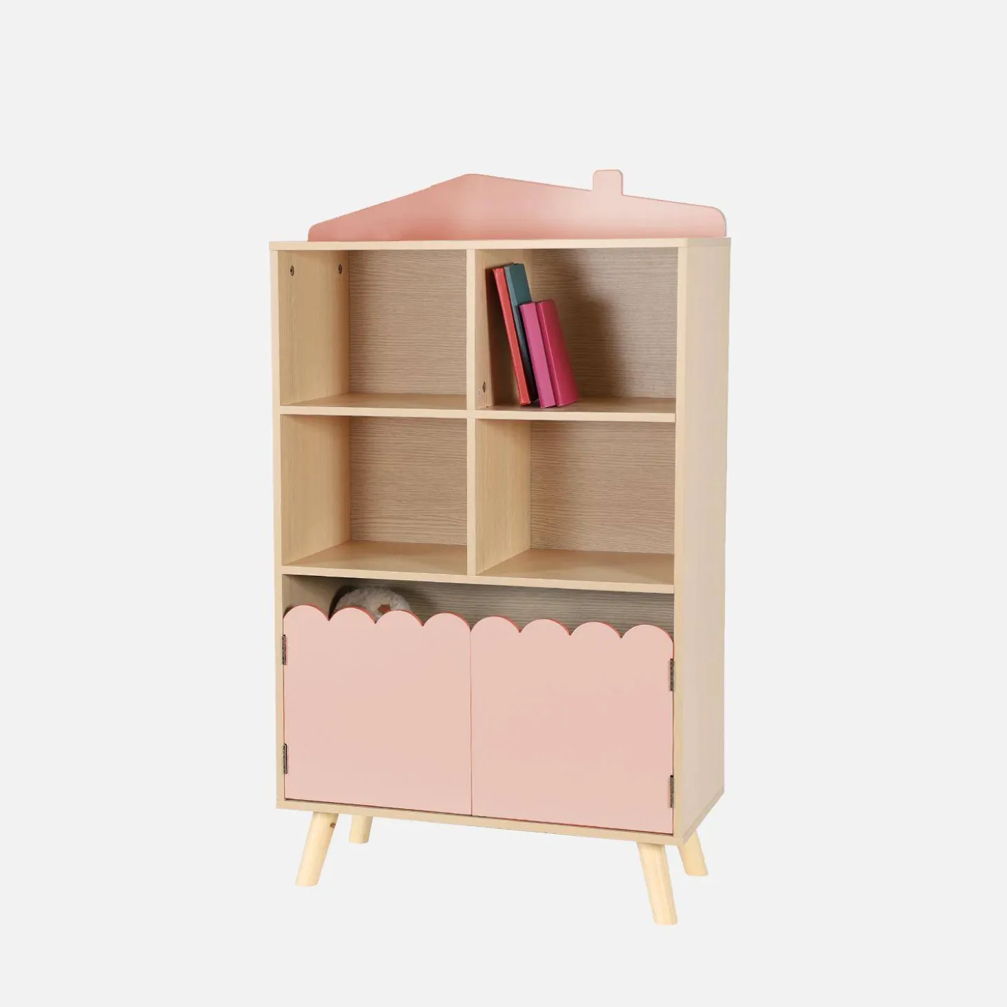 Kinderbücherregal, 2 Türen und 4 Regale