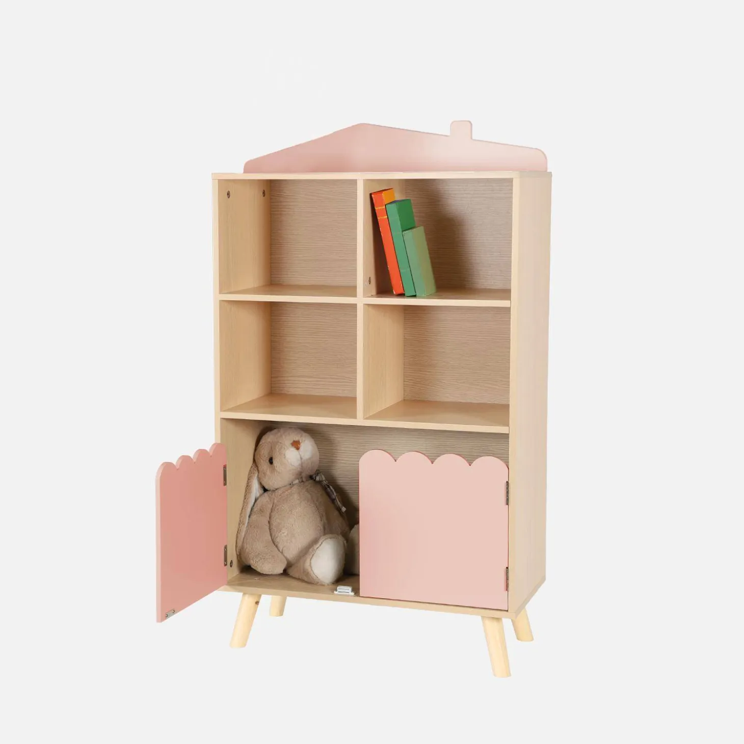 Kinderbücherregal, 2 Türen und 4 Regale