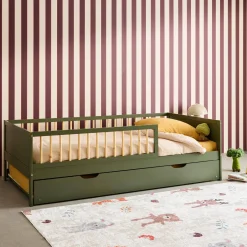 Kinderbett 90 x 190 cm aus naturbelassenem Kiefernholz mit Lattenrost und Ausziehbett