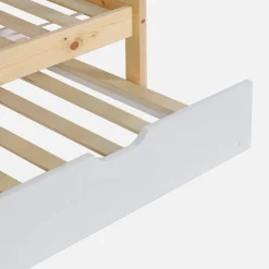 Kinder-Etagenbett Hausbett 90 x 190 cm aus Kiefernholz natur mit Ausziehbett