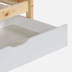 Kinder-Etagenbett Hausbett 90 x 190 cm aus naturbelassenem Kiefernholz mit Schubkästen