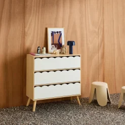 Kinderkommode Holzlook 3 Schubladen Kiefernholzfüße
