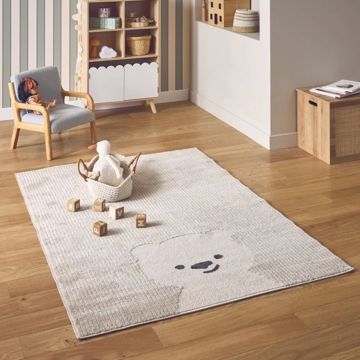 Kinderteppich beige / cremefarben, Bärchen-Motiv