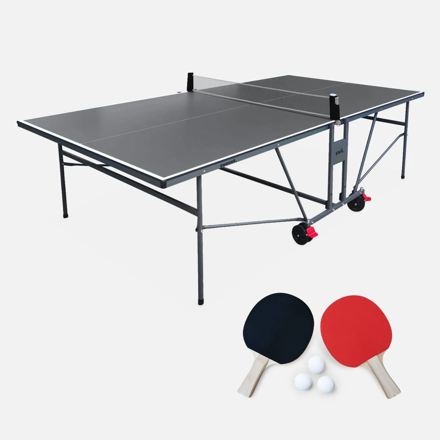Klappbare Indoor-Tischtennisplatte mit 4 Schlägern und 6 Bällen