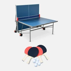 Klappbare Indoor-Tischtennisplatte mit 4 Schlägern und 6 Bällen