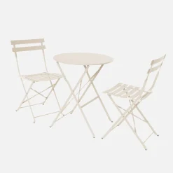 Klappbarer Bistro-Gartentisch aus Stahl + 2 Stühlen