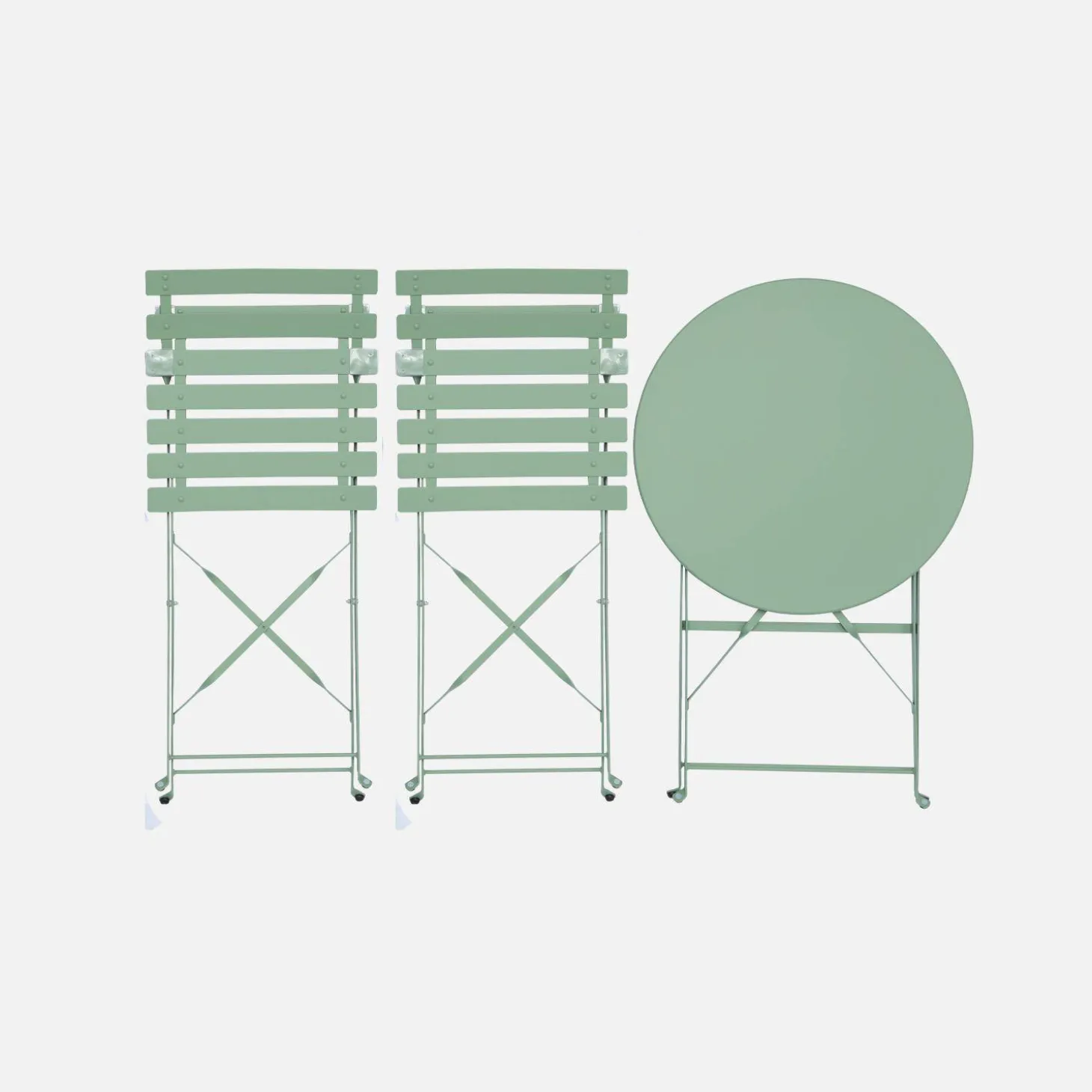 Klappbarer Bistro-Gartentisch aus Stahl + 2 Stühlen