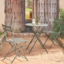 Klappbarer Bistro-Gartentisch aus Stahl + 2 Stühlen