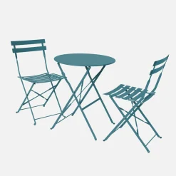 Klappbarer Bistro-Gartentisch aus Stahl + 2 Stühlen