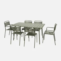 Klappbarer Gartentisch aus Stahl mit 2 Sesseln und 4 Stühlen