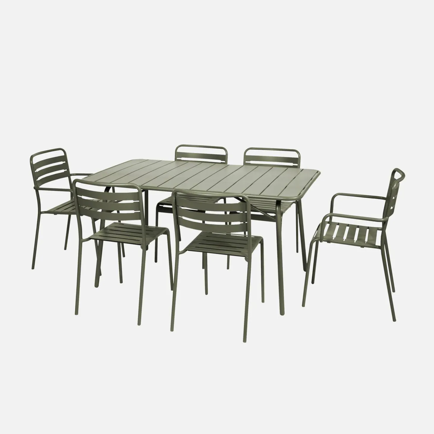 Klappbarer Gartentisch aus Stahl mit 2 Sesseln und 4 Stühlen