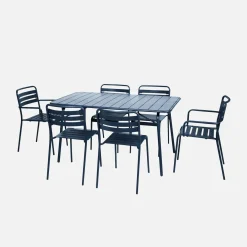 Klappbarer Gartentisch aus Stahl mit 2 Sesseln und 4 Stühlen