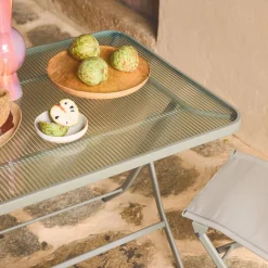 Klappbarer Gartentisch aus Stahl + 4 Stühle