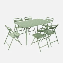 Klappbarer Gartentisch aus Stahl + 6 Stühle