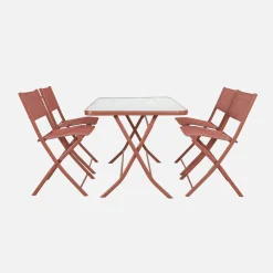 Klappbarer Gartentisch aus Stahl + 4 Stühle
