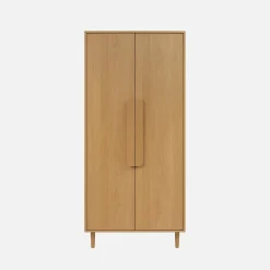 Kleiderschrank im Holzlook mit 2 Türen, Regalen und Kleiderstange