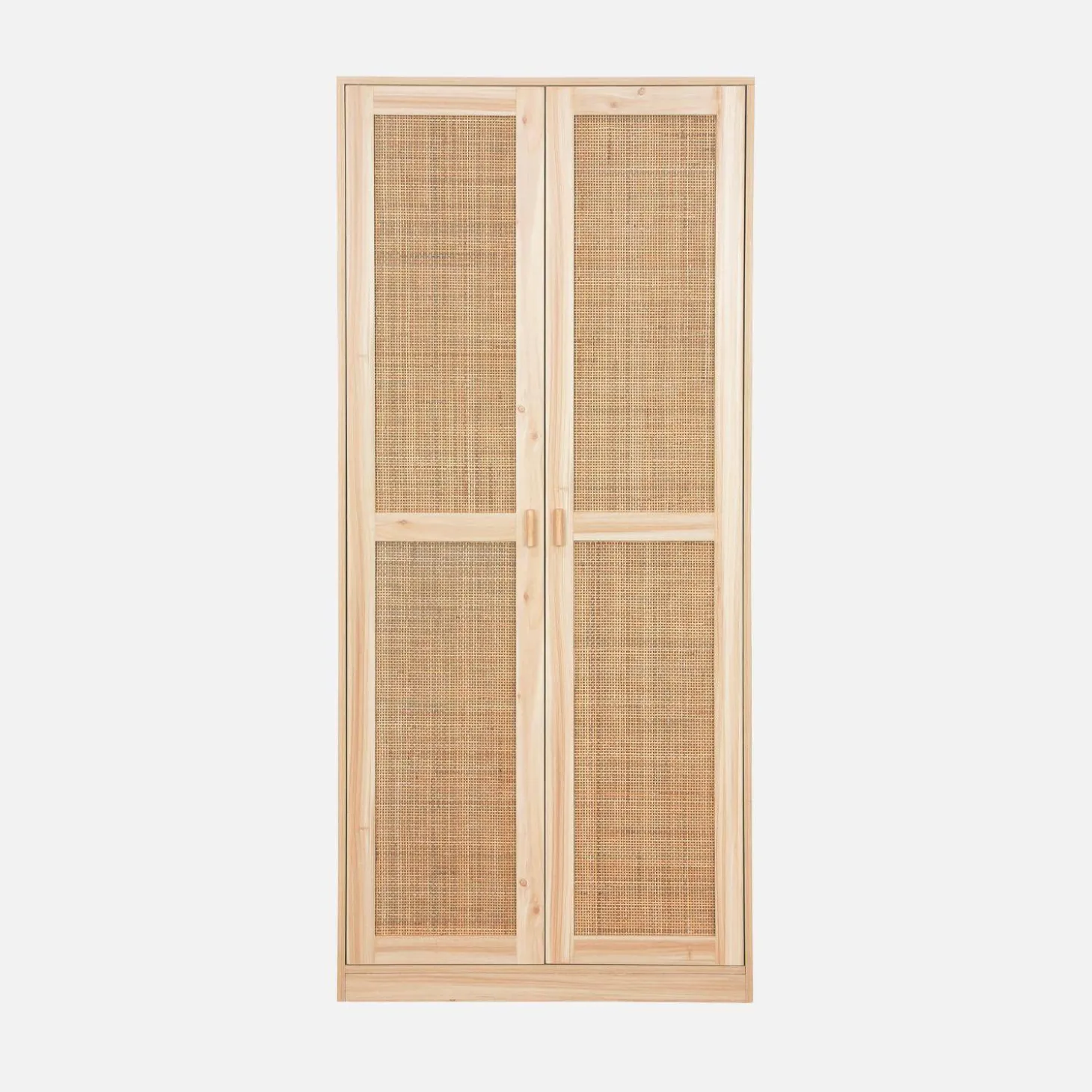 Kleiderschrank mit Rattan-Geflecht und Holzdekor, 2 Türen mit Kleiderstange