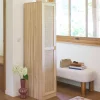 Kleiderschrank mit Rattan-Geflecht und Holzdekor, 1 Tür, 5 Regale