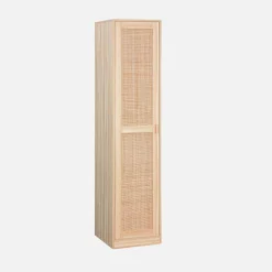 Kleiderschrank mit Rattan-Geflecht und Holzdekor, 1 Tür, 5 Regale