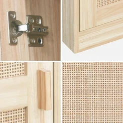 Kleiderschrank mit Rattan-Geflecht und Holzdekor, 1 Tür, 5 Regale