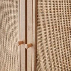 Kleiderschrank mit Rattan-Geflecht und Holzlook, 2 Türen