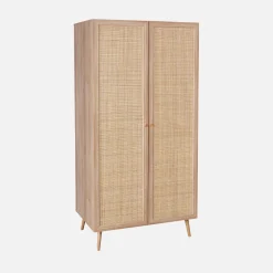 Kleiderschrank mit Rattan-Geflecht und Holzlook, 2 Türen