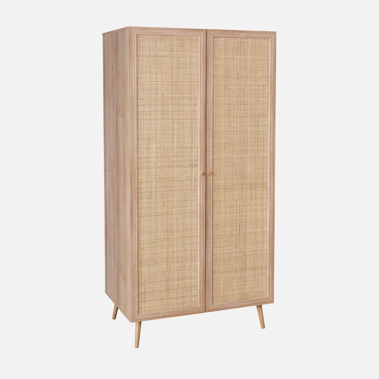 Kleiderschrank mit Rattan-Geflecht und Holzlook, 2 Türen