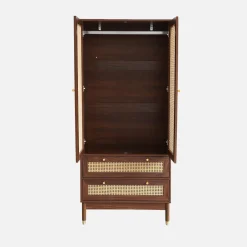 Kleiderschrank mit 2 Türen, 2 Schubladen und Rattan-Geflecht