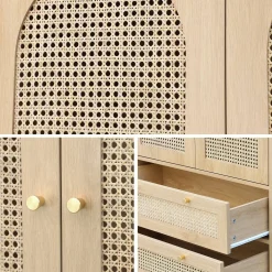 Kleiderschrank mit 2 Türen, 2 Schubladen und Rattan-Geflecht
