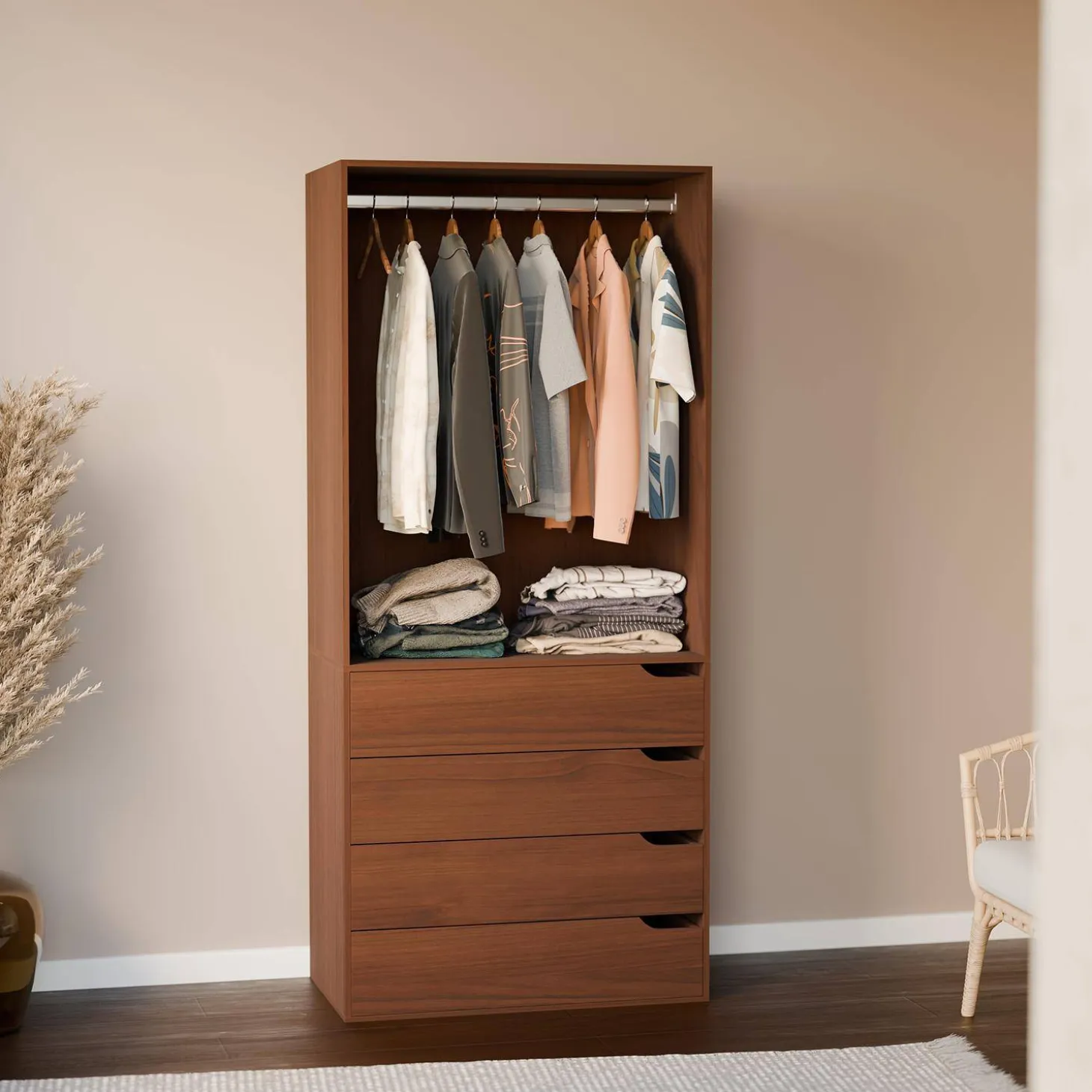 Kleiderschrankmodul Holzdekor 4 Schubladen 1 Kleiderschrank