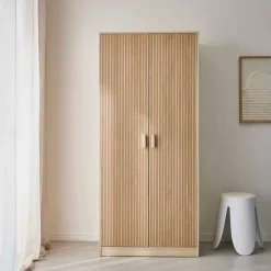 Kleiderschrank, zwei Türen, Kleiderstange und Stauräume