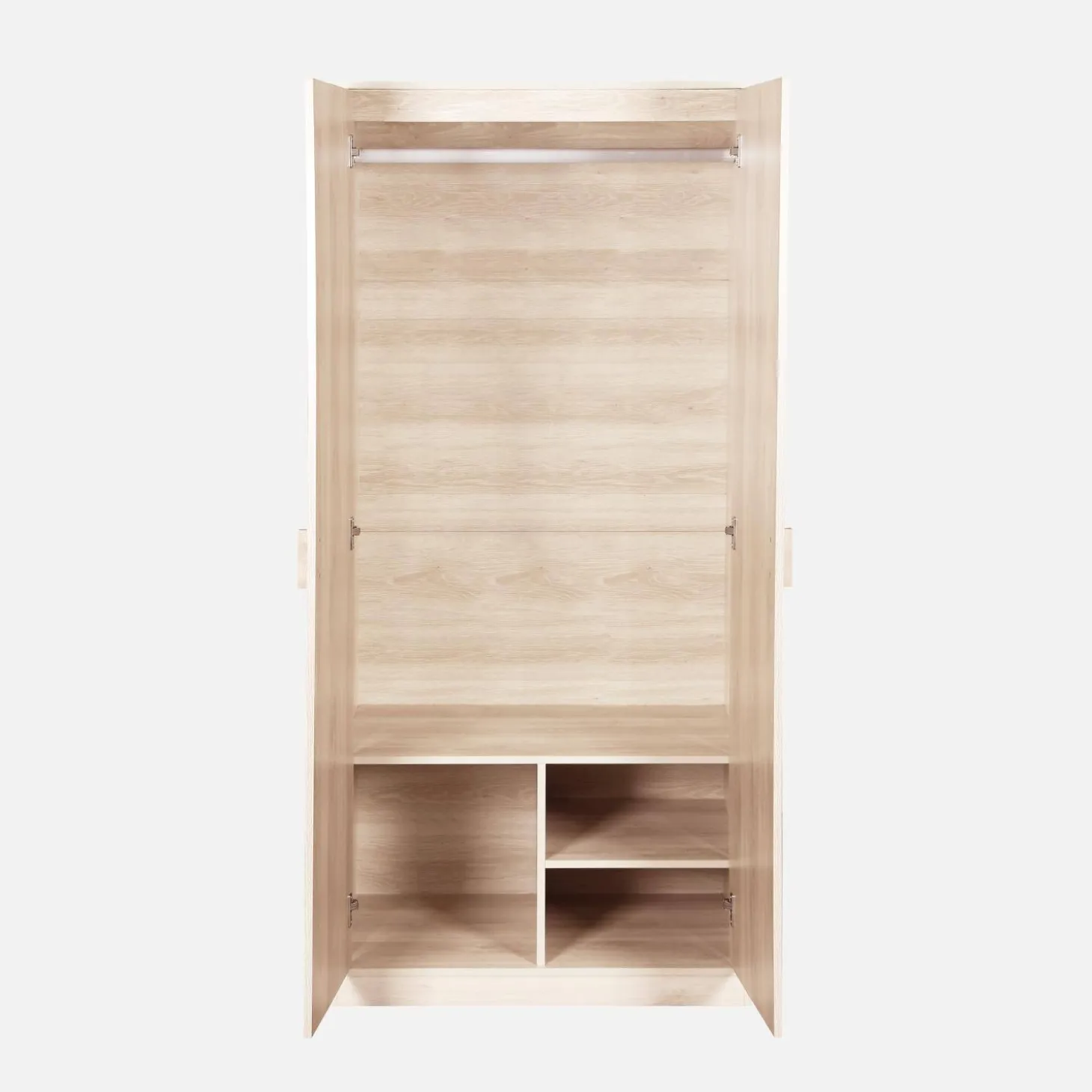 Kleiderschrank, zwei Türen, Kleiderstange und Stauräume