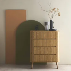 Kommode geriffeltes Holzdekor 4 Schubladen