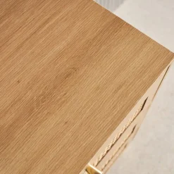 Kommode Holzdekor und Rattan-Geflecht 3 Schubladen