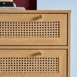 Kommode Holzdekor und Rattan-Geflecht 6 Schubladen