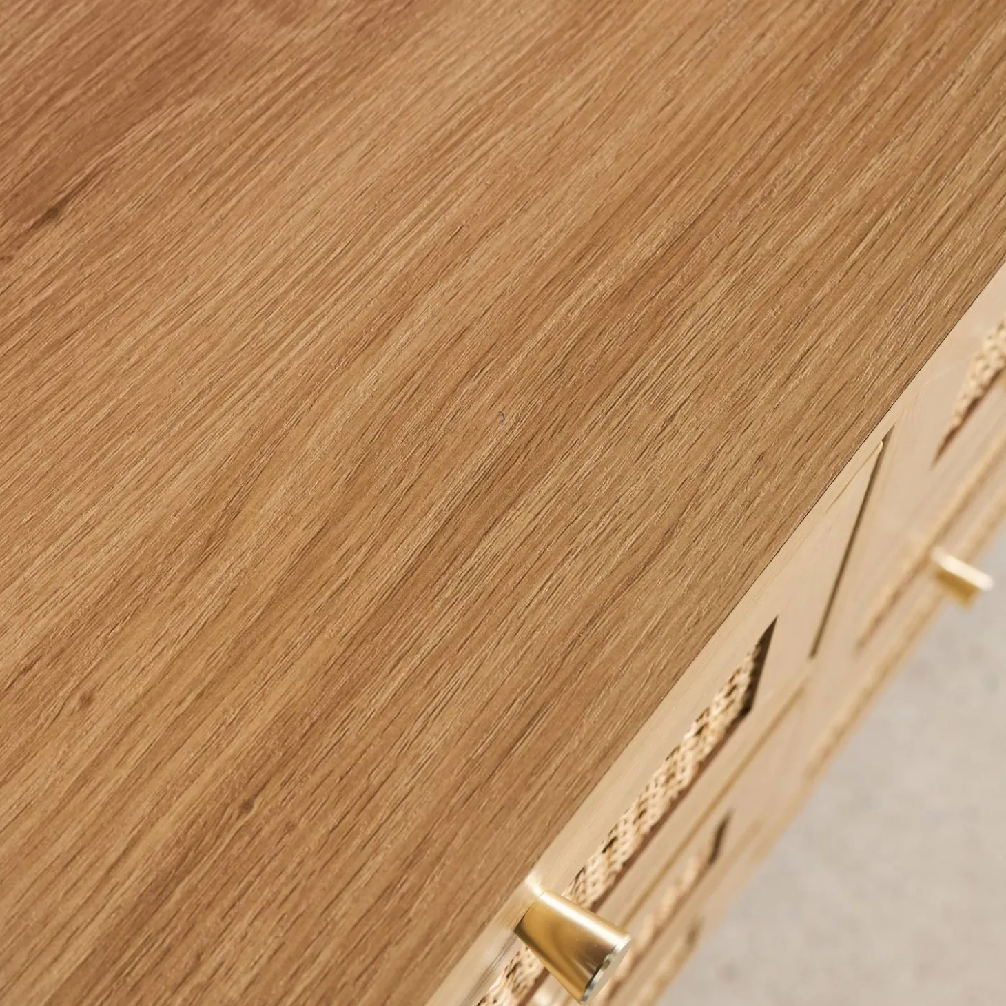 Kommode Holzdekor und Rattan-Geflecht 6 Schubladen