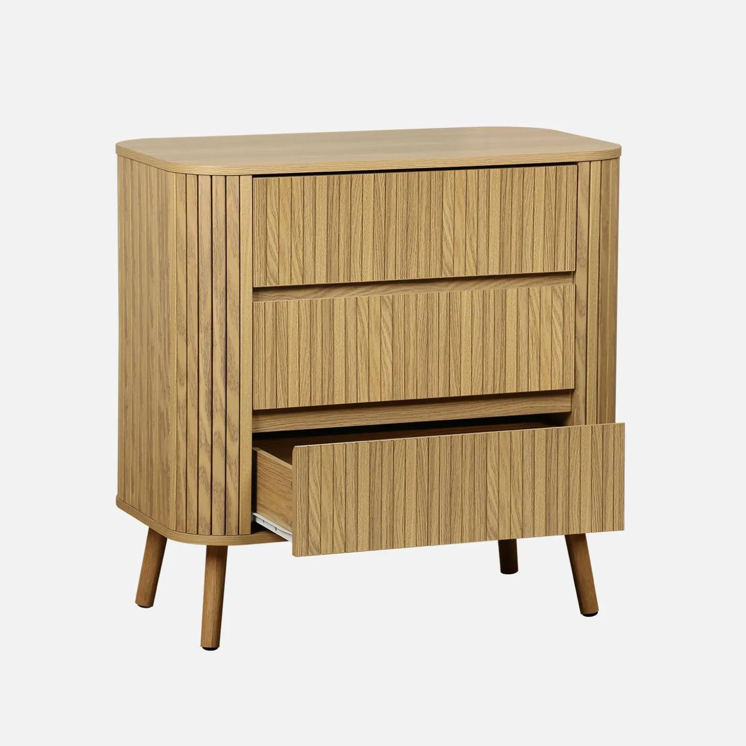 Kommode mit geriffeltem Holzkdekor 3 Schubladen