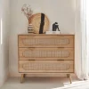 Kommode mit Holzdekor und abgerundetem Rattan-Geflecht 3 Schubladen